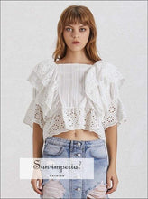 Anne top in White - Lace Lace Blouse for Women Square Collar Ruffles Puff Sleeve Crop top