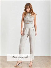 Sun-Imperial Annie Pant Set - Women Solid Apricot Two Piece Pants Set Sleeveless top