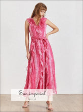 Antibes Dress - Vintage Ruffle Lace a Line Midi Women's Dress V Neck Sleeveless