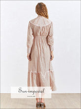 April Dress- Polka Dot Lace Patchwork Dress Turtleneck Collar Lantern Sleeve High Waist, Sleeve, Dot, Stand Collar, vintage SUN-IMPERIAL 