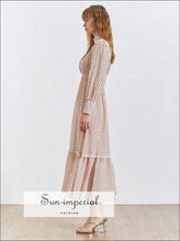 April Dress- Polka Dot Lace Patchwork Dress Turtleneck Collar Lantern Sleeve High Waist, Sleeve, Dot, Stand Collar, vintage SUN-IMPERIAL 
