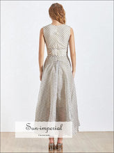 Argenteuil Dress- Elegant Maxi Striped Dress for Women Deep V Neck Sleeveless Dress, High Waist, Large Size, Neck, Vintage SUN-IMPERIAL 