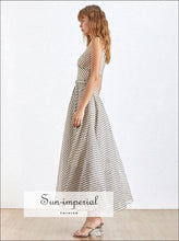 Argenteuil Dress- Elegant Maxi Striped Dress for Women Deep V Neck Sleeveless Dress, High Waist, Large Size, Neck, Vintage SUN-IMPERIAL 