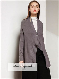 Asymmetrical Cardigan Sweater Women Elegant Shawl Collar Drapped Knitted Cardigans