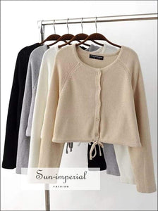 Autumn Fashion Women Drawstring Cardigans Long Sleeve Female Knitted Casual Sweaters