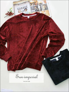 Autumn Fashion Women Neat Velvet Crewneck Sweatershirt Casual Long Sleeve Velvet Sweatshirt