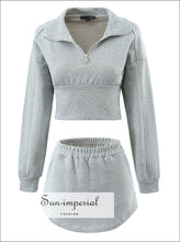 Cropped Zipped Sweatshirt With Elastic Skirt Sporty Set sweatshirt Sun-Imperial United States