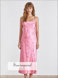 Ava Dress in Poison - Pink Floral Midi Backless Cami Strap Slip Dress
