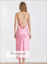 Ava Dress in Poison - Pink Floral Midi Backless Cami Strap Slip Dress