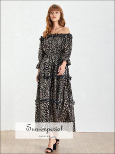 Aviana Dress- Polka Dot Slash Neck off Shoulder Women Midi Dress Casual Dot, Dresses, Puff Sleeve, Neck, vintage SUN-IMPERIAL United States