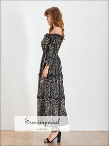 Aviana Dress- Polka Dot Slash Neck off Shoulder Women Midi Dress Casual Dot, Dresses, Puff Sleeve, Neck, vintage SUN-IMPERIAL United States