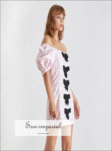 Avignon Dress - Pink Leopard Slim Square Collar Puff Sleeve off the Shoulder Bow Knot Mini Dresses