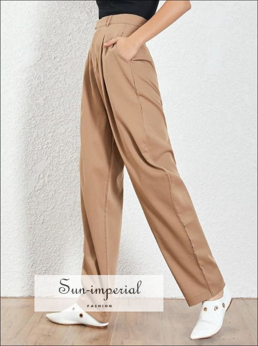 Barcelona Pants - Solid Khaki  Women Wide Leg High Waist Trousers