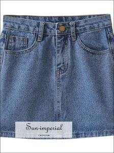 Basic Denim Mini A-line Skirt Washed High Waist Jeans Skirts SUN-IMPERIAL United States