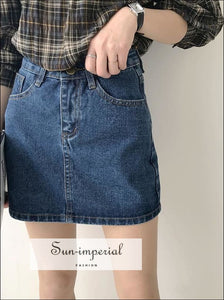 Basic Denim Mini A-line Skirt Washed High Waist Jeans Skirts SUN-IMPERIAL United States