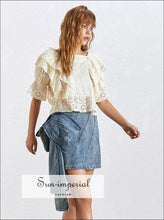 Beatrice Skirt - Solid High Waist Denim Slim Cut Asymmetrical Mini Tie Dye Jeans Skirt, Skirts, Bow, Vintage SUN-IMPERIAL United States