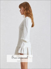 Becka Dress - White Mini V Neck Lantern Sleeve High Waist Slim Cut Sleeve, Dresses, Solid Women Dress, Neck, vintage SUN-IMPERIAL United 