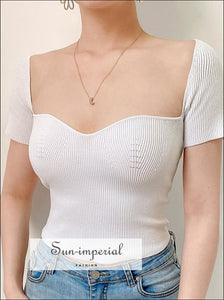 Beige Rib Knitted top Sweetheart Neck