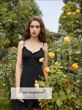 Black Adjustable Tie Straps Mini Dress with Ruffle Edge Decor SUN-IMPERIAL United States
