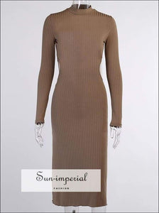 Black Backless Long Sleeve Ribbed Midi Dress with Mock Turtleneck Low back and Tie detail With Back And Detail, bohemian style, chick sexy 