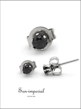 Cubic Zirconia Round Stud Earrings Stainless Steel Black Ear Piercing Jewelry Men Women 10$, 14K gold plated, All Earrings, Best Selling,