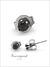 Cubic Zirconia Round Stud Earrings Stainless Steel Black Ear Piercing Jewelry Men Women 10$, 14K gold plated, All Earrings, Best Selling,