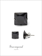 Cubic Zirconia Square Stud Earrings Stainless Steel Black Ear Piercing Jewelry Men Women 10$, All Earrings, classic designed, cubic zirconia