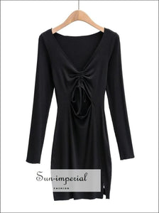 Sun-imperial - black drawstring front bodycon mini dress with cut-out detail long sleeved mini dress Sun-Imperial Sun-imperial - black drawstring front bodycon mini dress with cut-out detail long sleeved mini dress Sun-Imperial