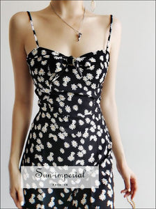 Black Floral Cami Mini Derss Sweetheart Neckline Tie front Daisy Print Dress SUN-IMPERIAL United States