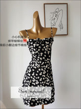 Black Floral Cami Mini Derss Sweetheart Neckline Tie front Daisy Print Dress SUN-IMPERIAL United States
