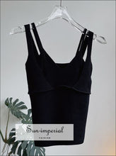 Black Knitted Double Strap Camisole V Neck Cropped Tank top Basic style, casual harajuku Preppy Style Clothes, PUNK STYLE SUN-IMPERIAL 