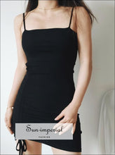 Black Mini Drawstring Cami Bodycon Mini Dress
