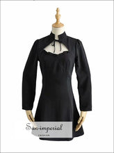 Black Mini Dress Long Sleeve Tie front Ruffle Edged Usa
