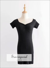 Black off the Shoulder Bodycion Sweetheart Neck Ribbed Mini Dress Short Sleeve SUN-IMPERIAL United States