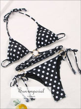 Black Polka Dot Wrap around String Triangle Bikini top & side Tie bottom Set SUN-IMPERIAL United States