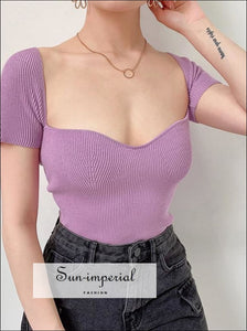 Black Rib Knitted top Sweetheart Neck SUN-IMPERIAL United States