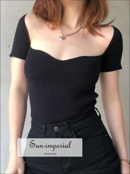 Black Rib Knitted top Sweetheart Neck SUN-IMPERIAL United States
