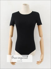 Black Short Sleeve Ribbed Backless Bodysuit with Tie detail SUN-IMPERIAL United States