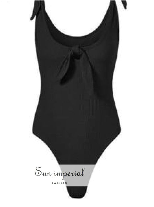 Black Sleeveless Bow Tie Bodysuit Vintage overall