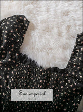 Black Vintage Flower Dress Square Collar Short Lantern Sleeve Mini SUN-IMPERIAL United States