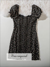 Black Vintage Flower Dress Square Collar Short Lantern Sleeve Mini SUN-IMPERIAL United States