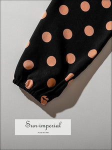 Black Vintage Long Sleeve Bodycon Orange Dot Women top Square Collar Crop top