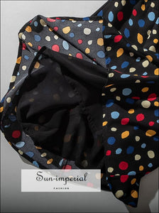 Black Vintage Multi Color Dot Print Short Sleeve Mini Dresses
