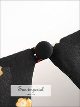 Black Vintage Short Sleeve Midi Dress Sweetheart Neckline side Split Floral Print Keyhole Cut out SUN-IMPERIAL United States