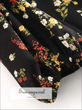 Black Vintage Short Sleeve Midi Dress Sweetheart Neckline side Split Floral Print Keyhole Cut out SUN-IMPERIAL United States