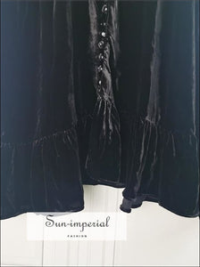 Black Vintage Velvet Loose Single-breasted V-neck 3/4 Sleeve Mini Dress Dresses, bohemian style, boho dress, dresses SUN-IMPERIAL United 