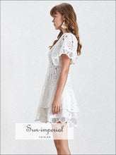 Blake Dress- Solid Lace Casual a Line Women Dress Square Collar Short Sleeve Ruffle Dress