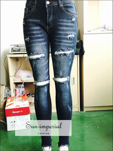 Sun-imperial - bleached ripped jeans for women denim slim elasticity skinny vintage –