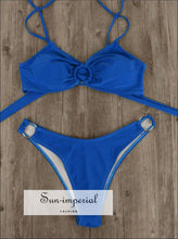 Blue Bikini Set with Tie Strap and Rings detail And Detail SUN-IMPERIAL United States