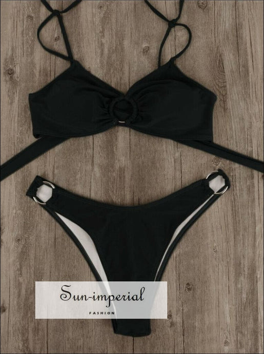 Blue Bikini Set with Tie Strap and Rings detail And Detail SUN-IMPERIAL United States